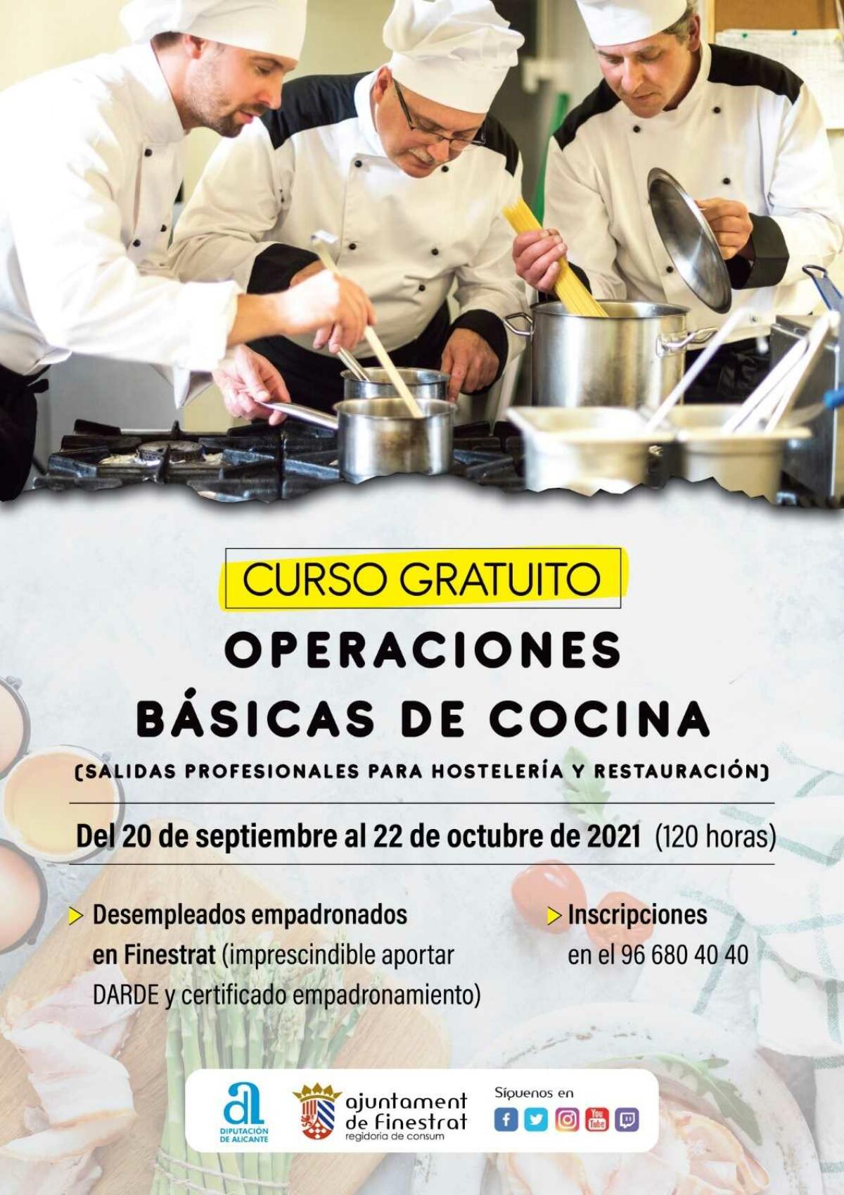 EL AYUNTAMIENTO DE FINESTRAT LANZA UN CURSO DE AYUDANTE DE COCINA PARA LOS DESEMPLEADOS DE LA LOCALIDAD