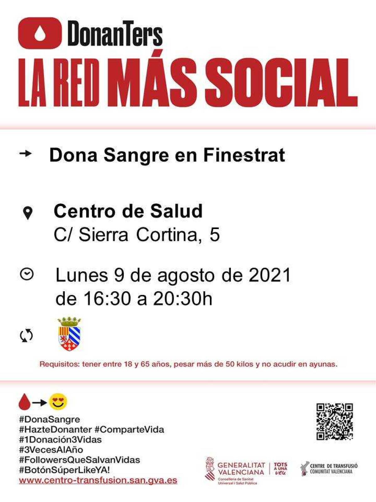 FINESTRAT CELEBRA EL PRÓXIMO LUNES, DÍA 9, UNA NUEVA JORNADA DE DONACIÓN DE SANGRE 