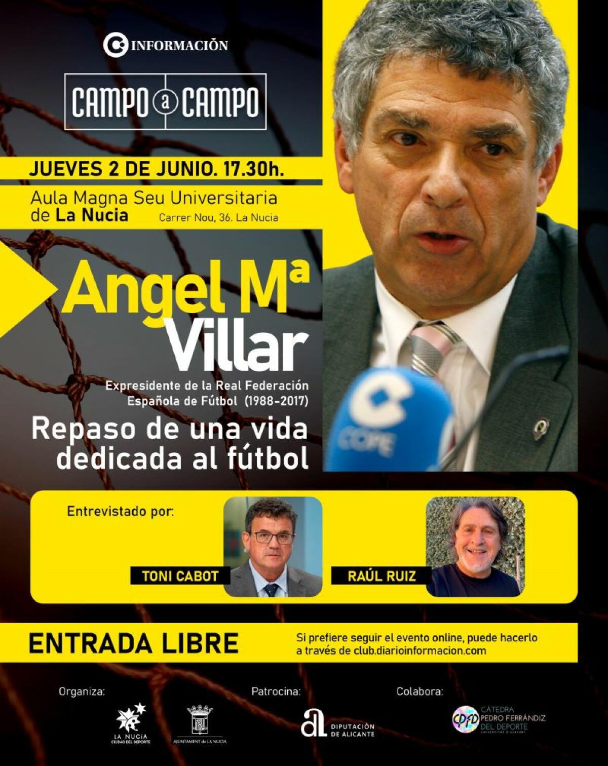 Ángel Villar repasará en La Nucía “Una vida dedicada al fútbol” el próximo jueves