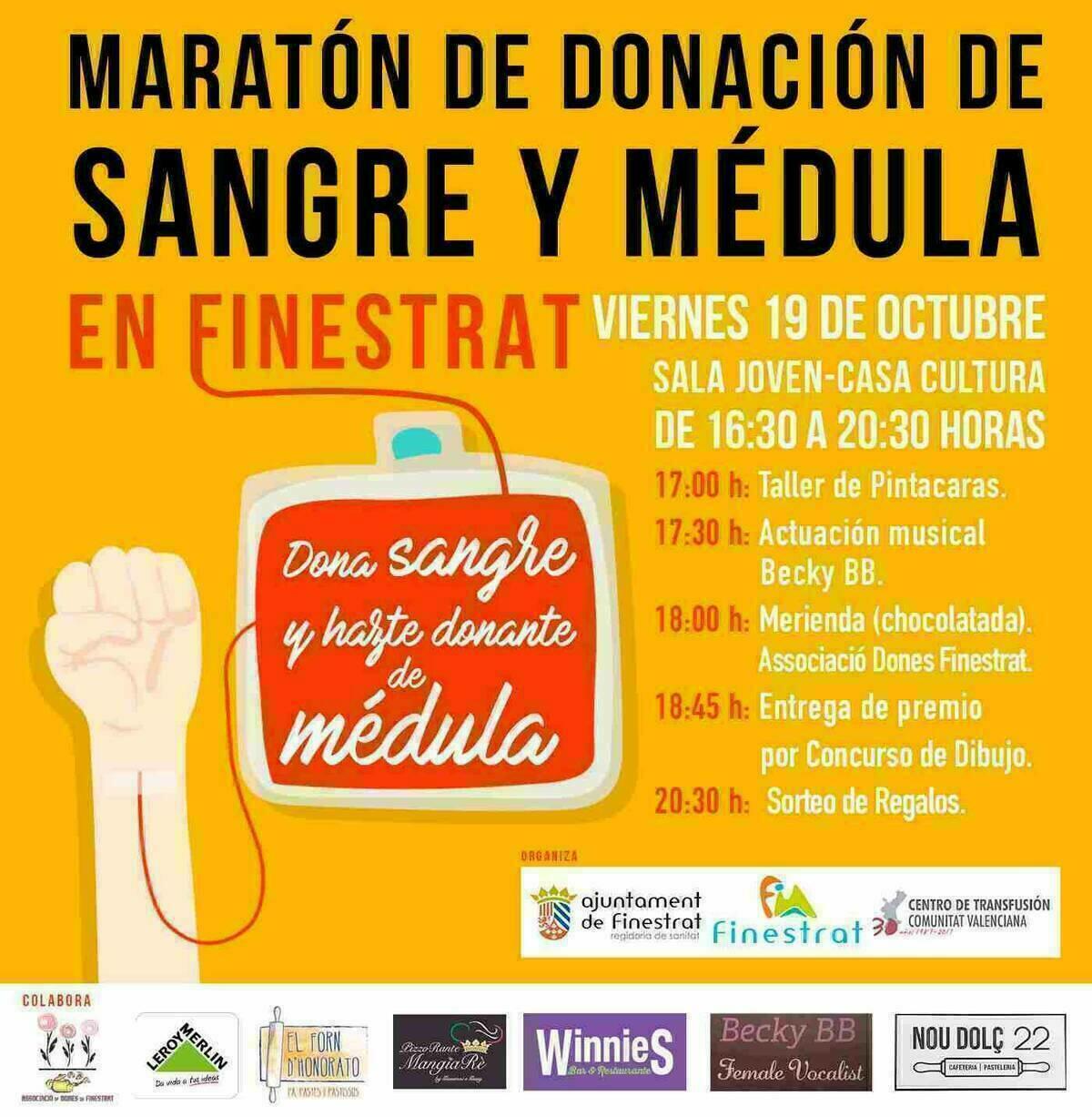 Finestrat celebra una nueva marat&oacute;n de donaci&oacute;n de sangre y de m&eacute;dula el viernes 19 de octubre