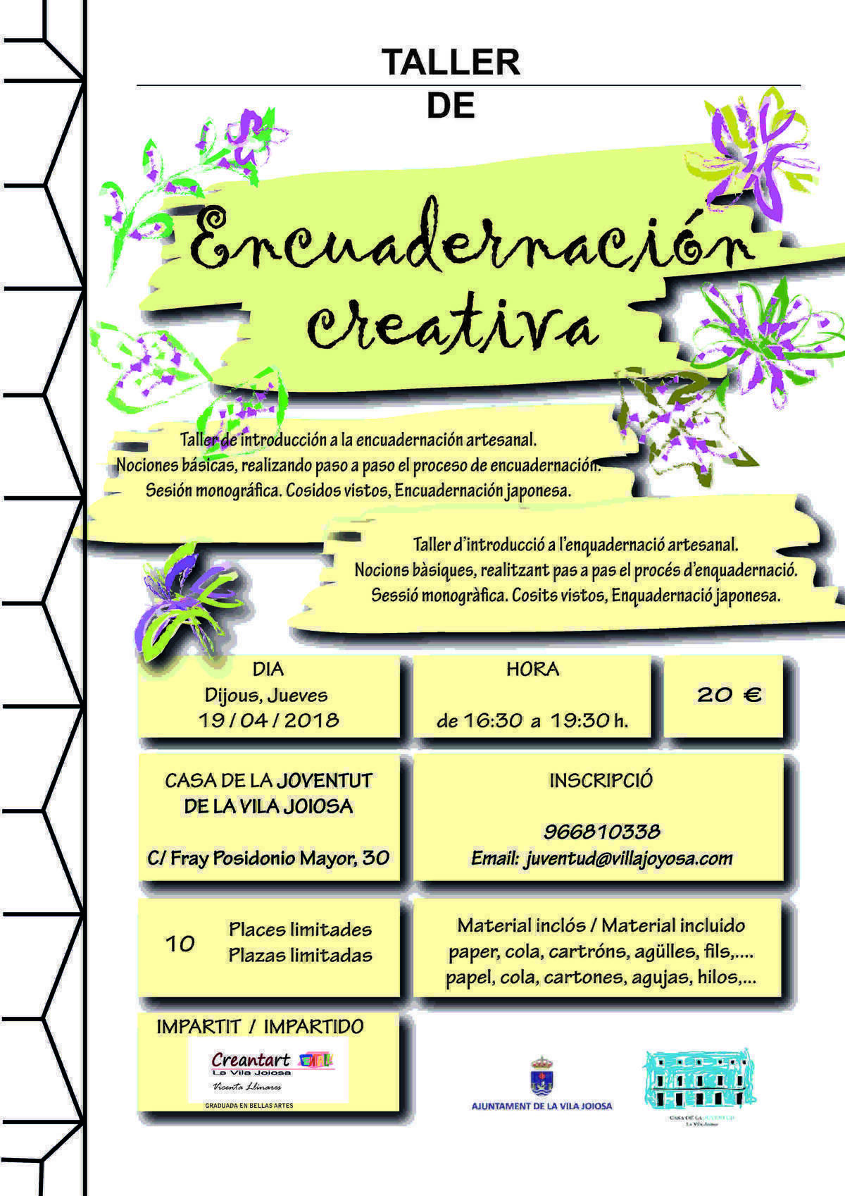 La Vila &middot; Juventud promueve un taller de encuadernaci&oacute;n creativa