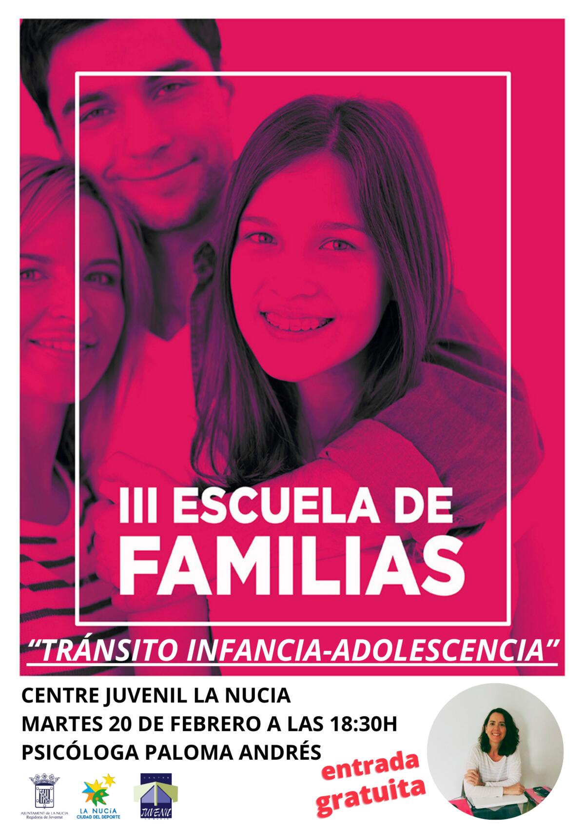 El “Tránsito de la Infancia a la Adolescencia” en la III Escuela de Familias el próximo martes