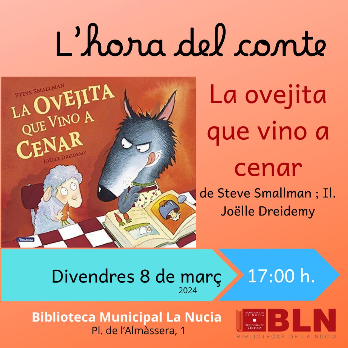 “La ovejita que vino a cenar” mañana en “L’hora del Conte” de la Biblioteca