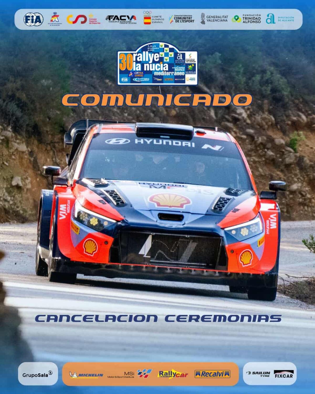 El Rallye La Nucía-Mediterráneo Trofeo Costa Blanca arranca mañana sin actos sociales como señal de duelo por la DANA