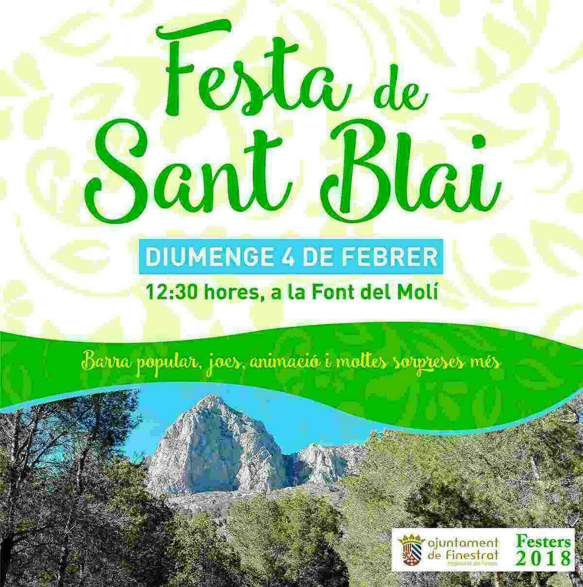 Finestrat celebra este domingo, 4 de febrero, la tradicional festividad de Sant Blai en la Font del Mol&iacute; 