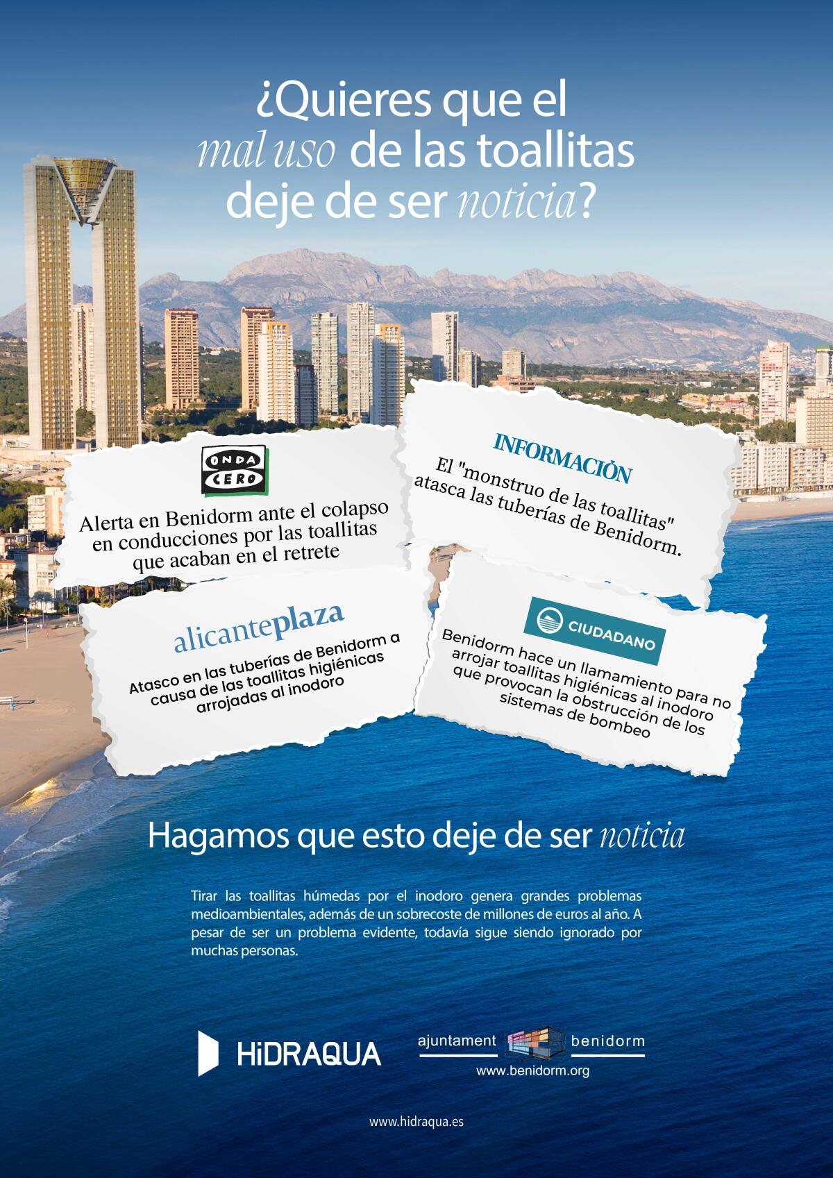 Hidraqua presenta en Benidorm la campaña de concienciación medioambiental “Haz que las toallitas dejen de ser noticia”