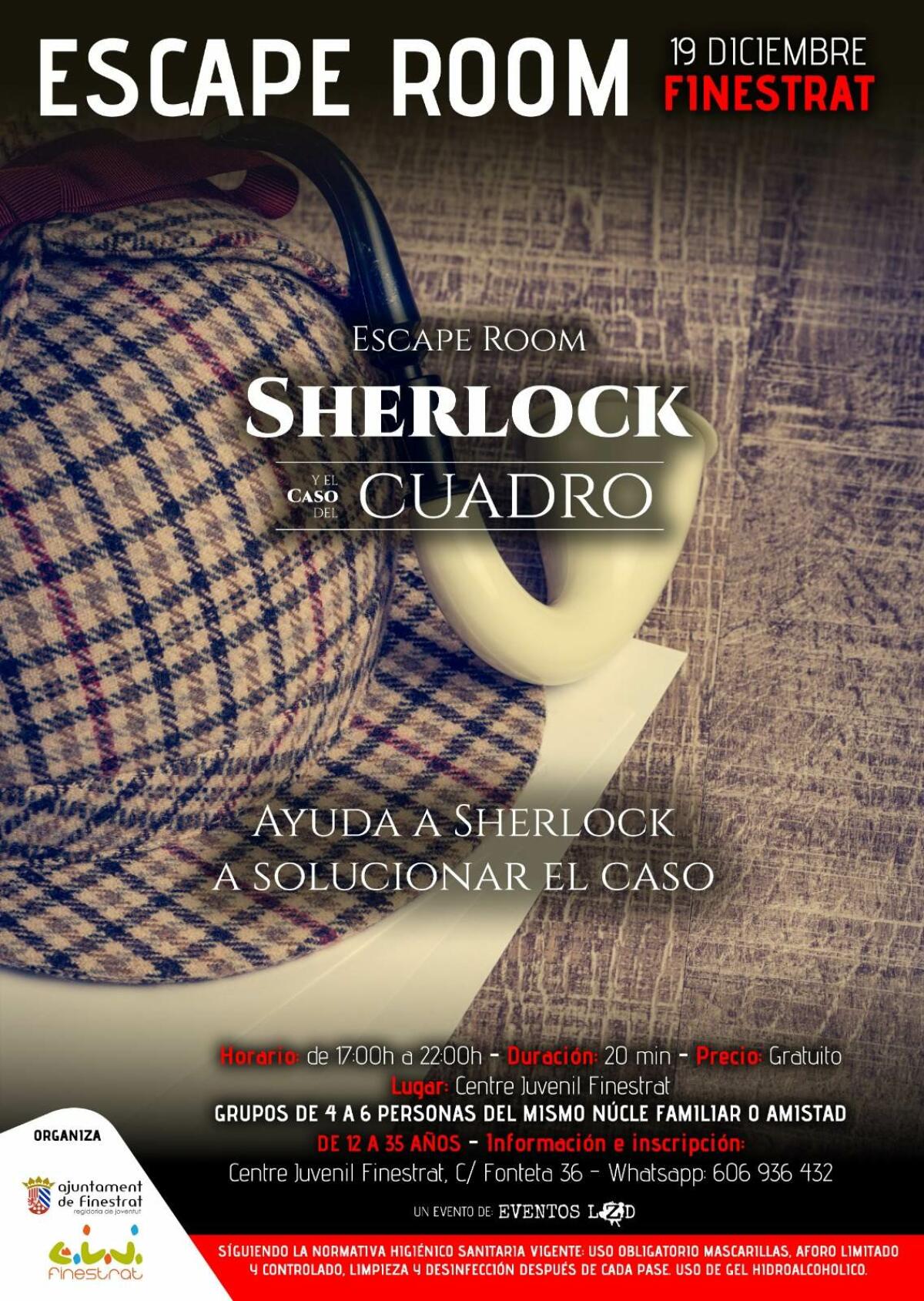 LA CONCEJALÍA DE JUVENTUD DE FINESTRAT ORGANIZA UNA “ESCAPE ROOM” PARA EL SABADO 19 DE DICIEMBRE INSPIRADA EN SHERLOCK HOLMES