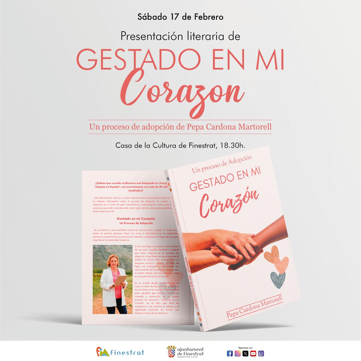 PEPA CARDONA PRESENTA EN FINESTRAT EL LIBRO “GESTADO EN MI CORAZÓN” SOBRE SU PERSONAL PROCESO DE ADOPCIÓN