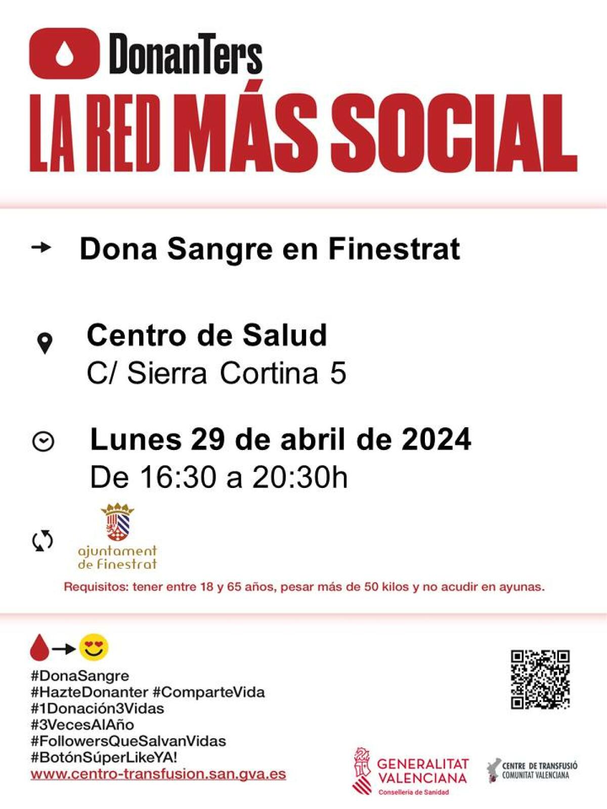 EL LUNES 29 DE ABRIL FINESTRAT ACOGE UNA NUEVA JORNADA DE DONACIÓN DE SANGRE