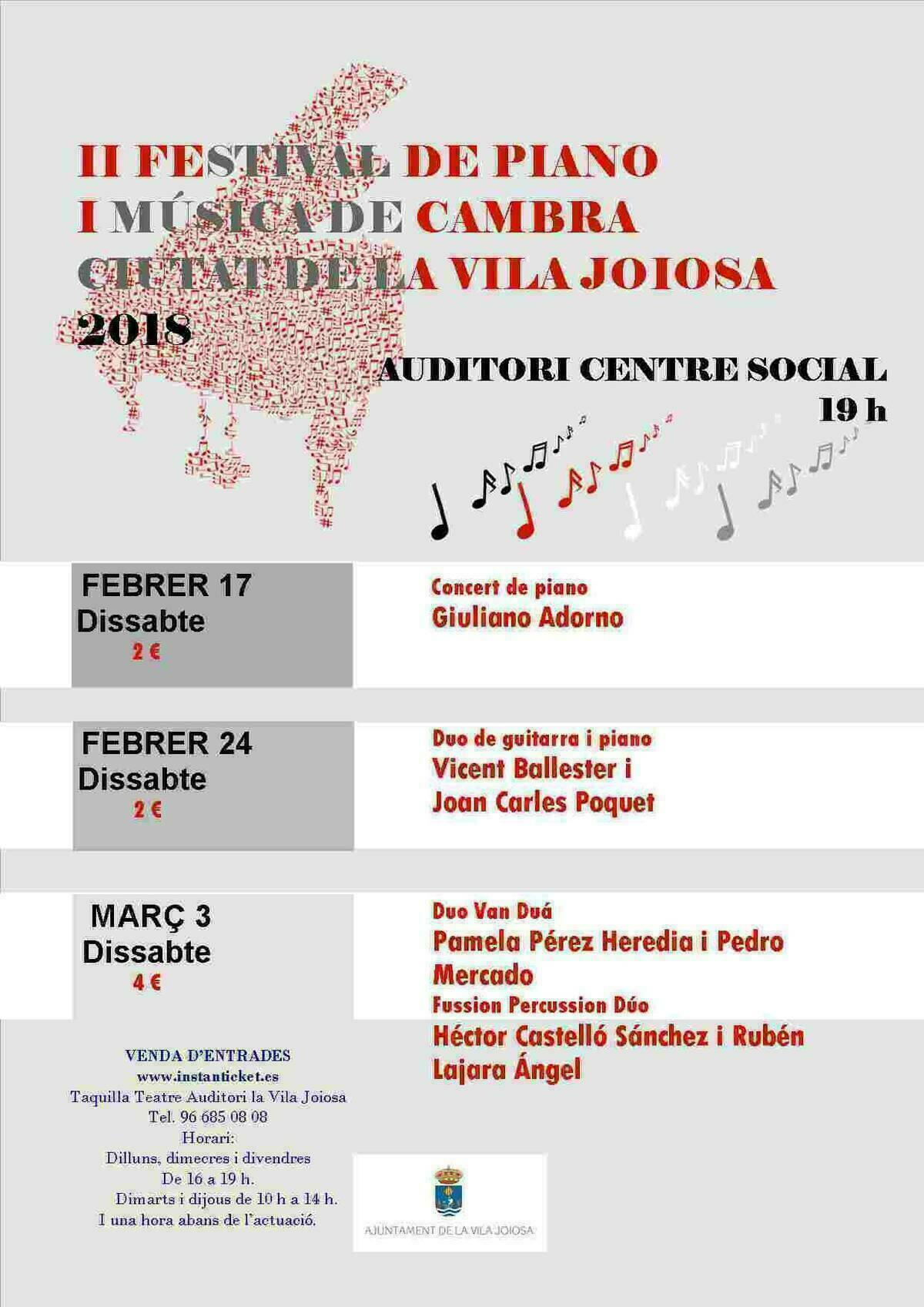 Dos formaciones alicantinas ponen el broche al II Festival de Piano y M&uacute;sica de Cambra &lsquo;Ciutat de la Vila Joiosa&rsquo;