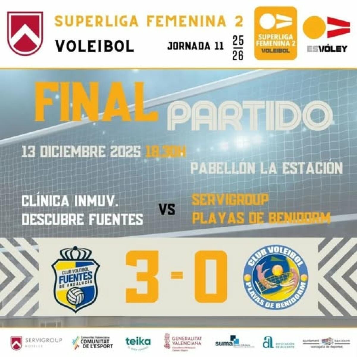 El Servigroup Playas de Benidorm cae con claridad en Fuentes y sigue sin reencontrarse con su mejor juego (3-0)