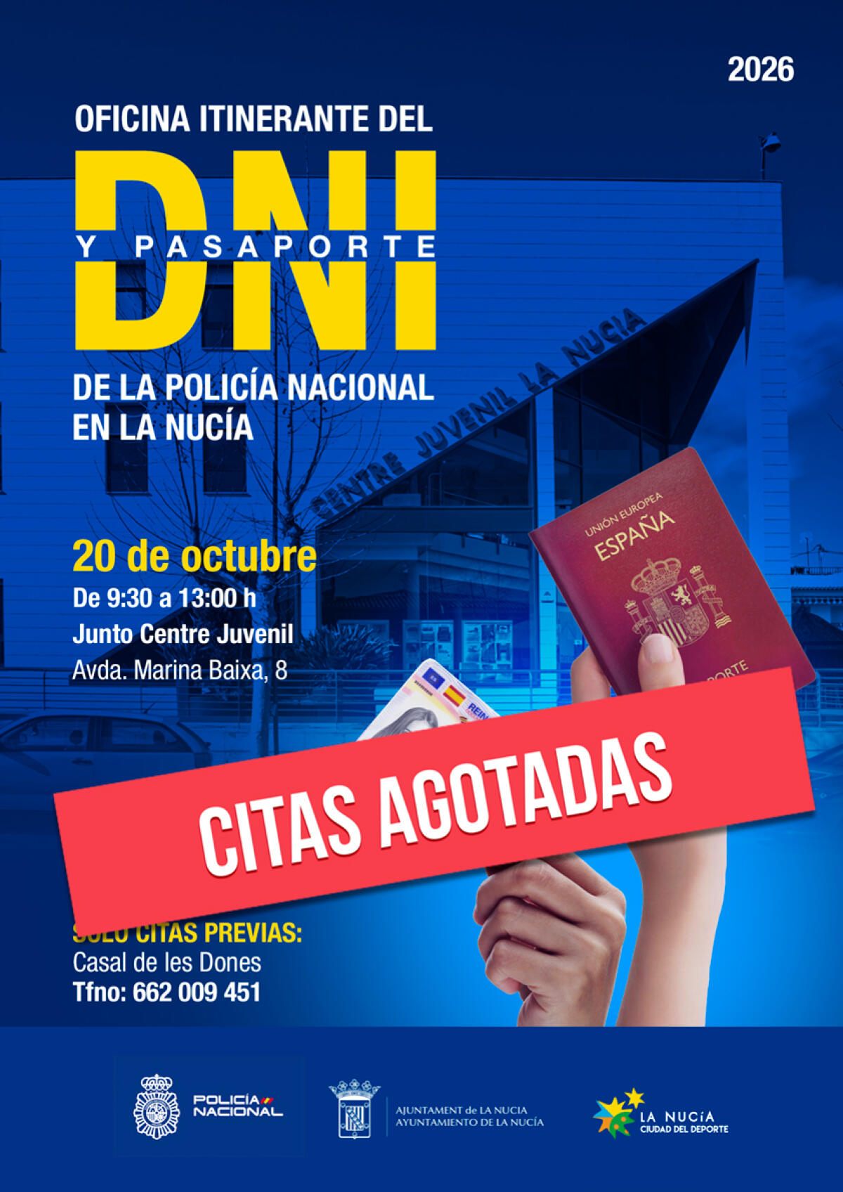 &ldquo;Citas agotadas&rdquo; para la visita de octubre de la Oficina del DNI y Pasaporte 