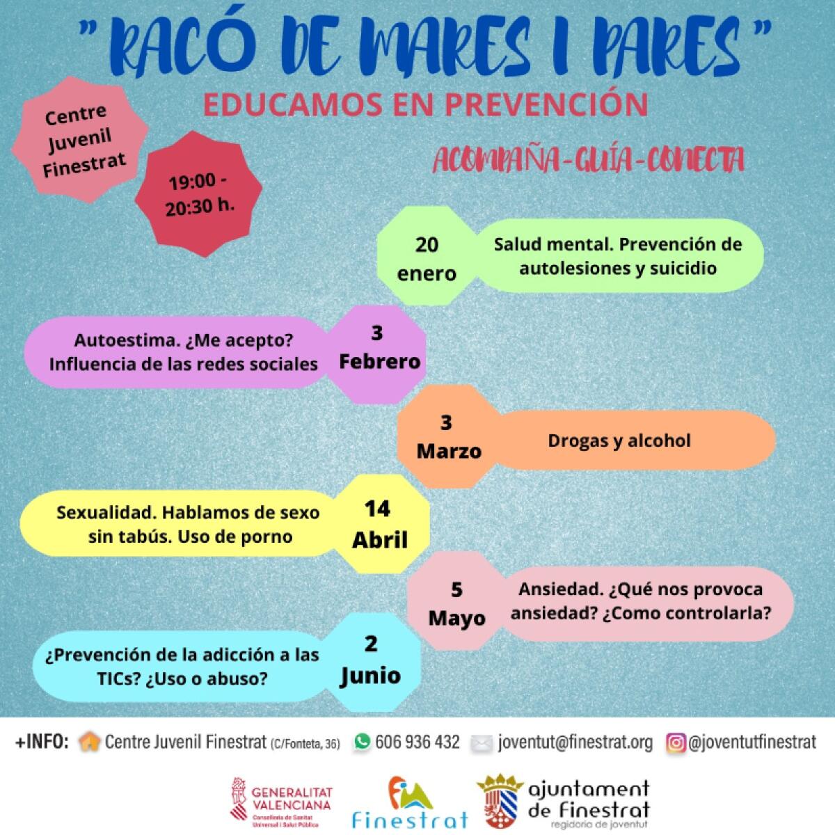 ESTE VIERNES FINALIZA EL “RACÓ DE MARES I PARES” EN EL CENTRE JUVENIL DE FINESTRAT CON UNA SESIÓN DEDICADA A LA PREVENCION DE LA ADICCIÓN A LAS TICS 