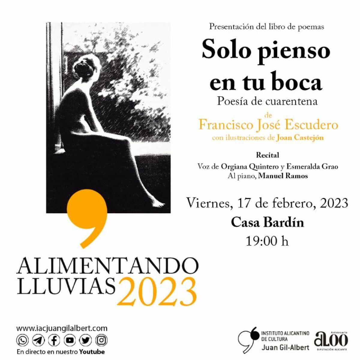 El Instituto Gil-Albert presenta el último libro del poeta Francisco José Escudero, Solo pienso en tu boca 