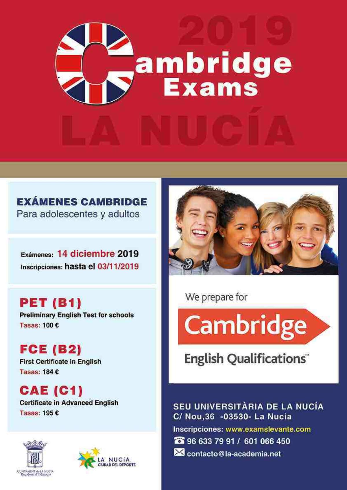 Convocatoria extraordinaria de Cambridge en diciembre en La Nucía
