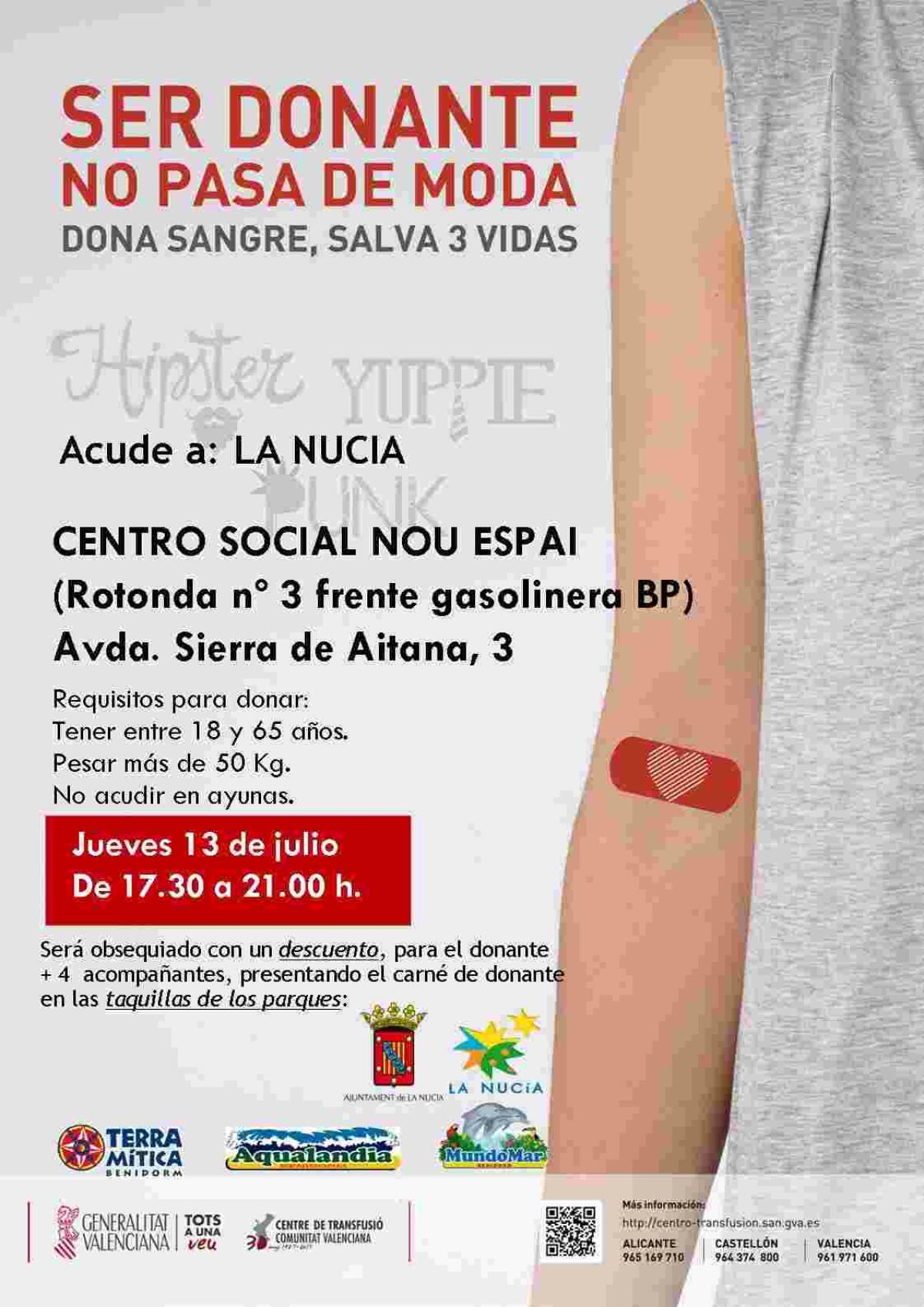 La Nuc&iacute;a &middot; Donaci&oacute;n de Sangre el pr&oacute;ximo jueves en el Centro Social Nou Espai