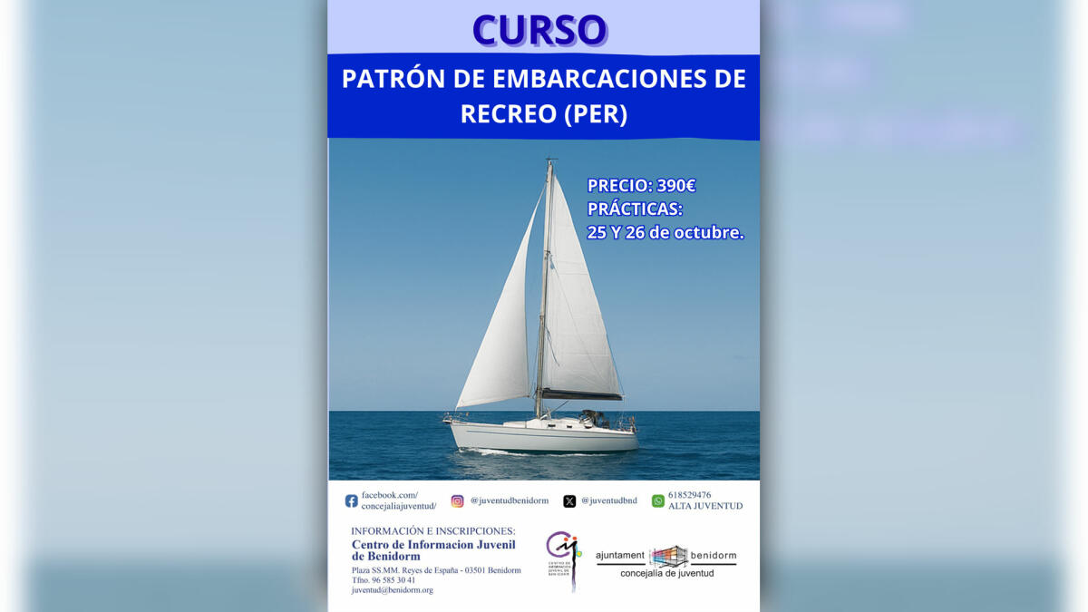 Juventud vuelve a organizar un curso para obtener la licencia de Patrón de Embarcaciones de Recreo (PER) 