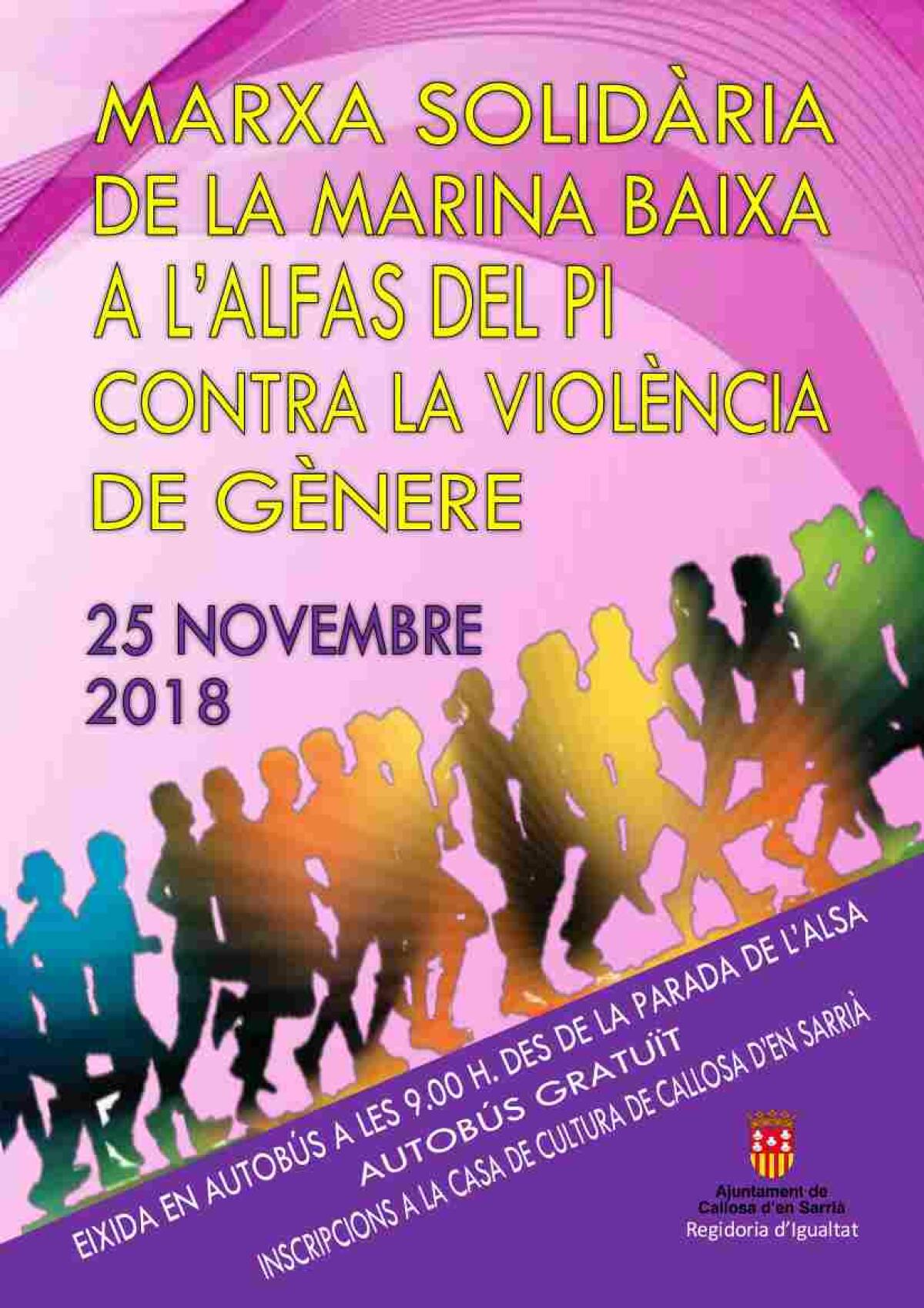 Callosa &middot; Igualdad habilitar&aacute; un autob&uacute;s gratuito para participar en la Marcha Solidaria de la Marina Baixa contra la Violencia de G&eacute;nero en l&rsquo;Alf&agrave;s del Pi