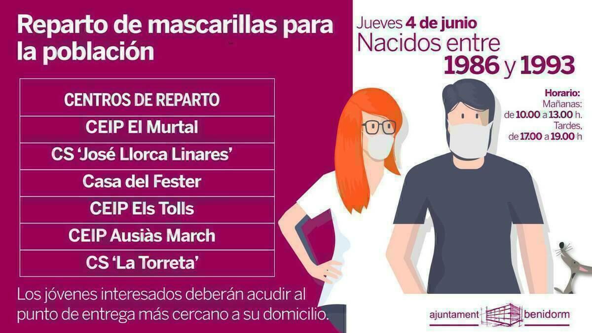 Benidorm inicia una nueva fase de entrega de mascarillas, para la poblaci&oacute;n nacida entre 1979 y 1993.