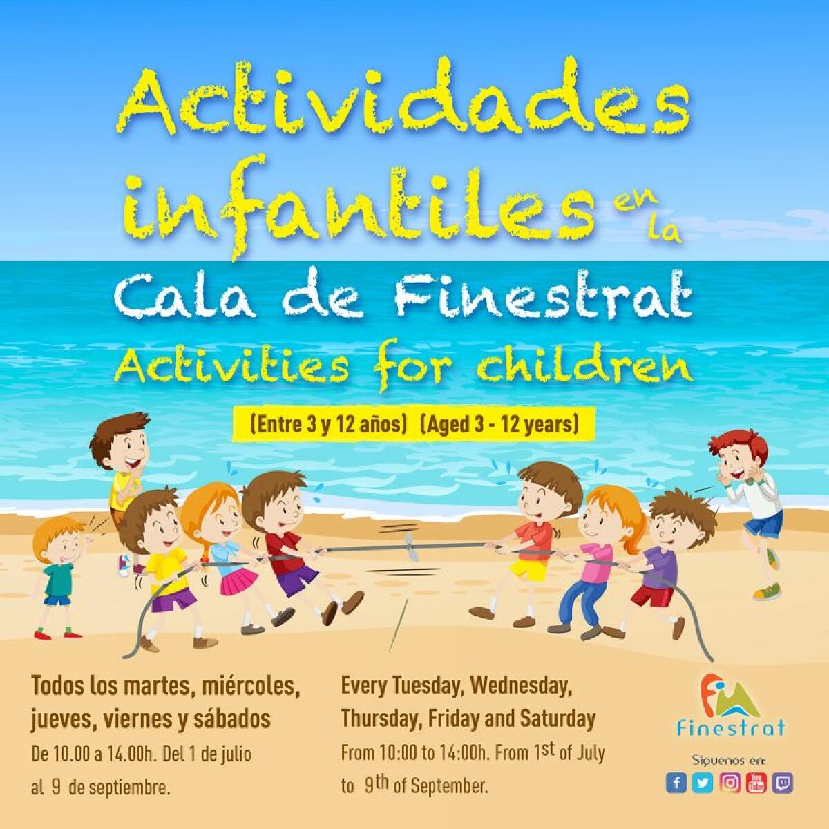 ESTE SÁBADO 1 DE JULIO COMIENZAN LAS ACTIVIDADES INFANTILES GRATUITAS EN LA CALA DE FINESTRAT PARA NIÑOS Y NIÑAS DE 3 A 12 AÑOS