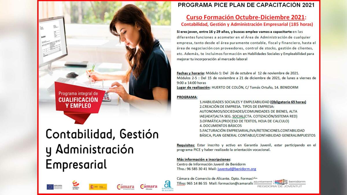 Juventud organiza un curso de contabilidad, gestión y administración de empresas 