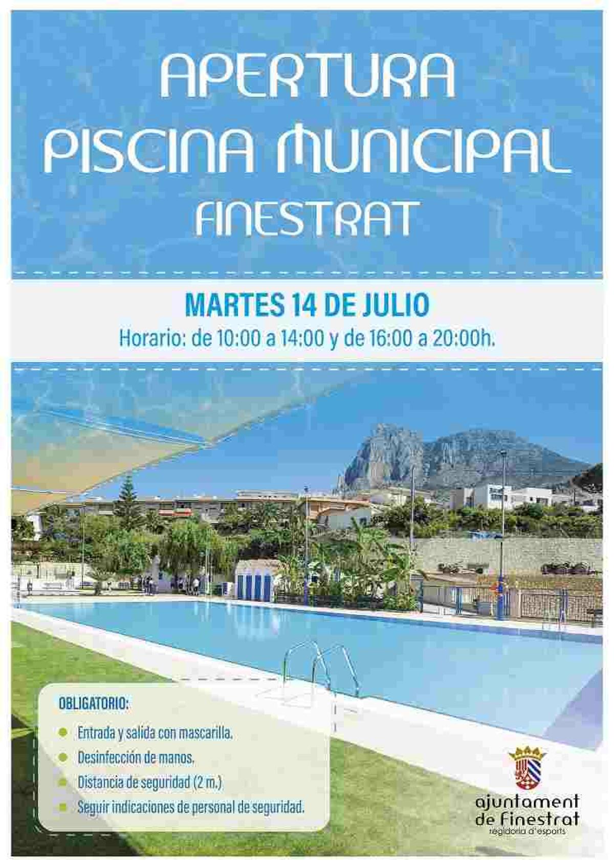 La piscina municipal de Finestrat abre ma&ntilde;ana adaptada a las medidas de seguridad anti COVIT-19.