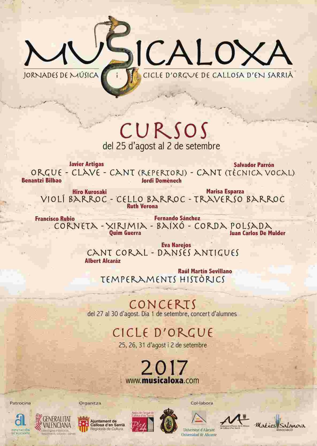 La m&uacute;sica antigua volver&aacute; a sonar en Callosa d&rsquo;en Sarri&agrave; del 25 de agosto al 2 de septiembre con &lsquo;Musicaloxa&rsquo; 