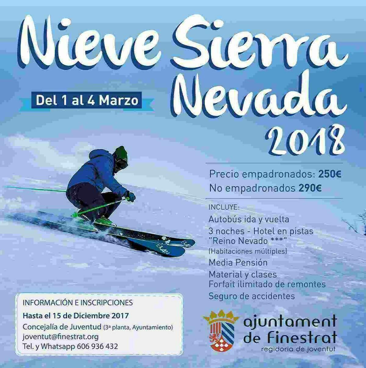La concejal&iacute;a de juventud de Finestrat organiza una escapada a Sierra Nevada del 1 al 4 de marzo