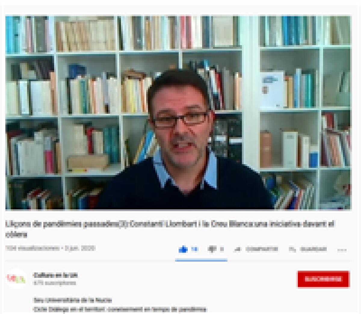La conferencia "Constant&iacute; Llombart i la Creu Blanca" analiz&oacute; el papel de la literatura ante las pandemias.