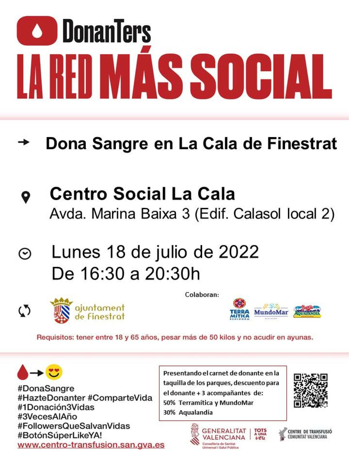 EL CENTRE SOCIAL LA CALA DE FINESTRAT ACOGE UNA NUEVA JORNADA DE DONACIÓN DE SANGRE EL PRÓXIMO LUNES 18 DE JULIO 