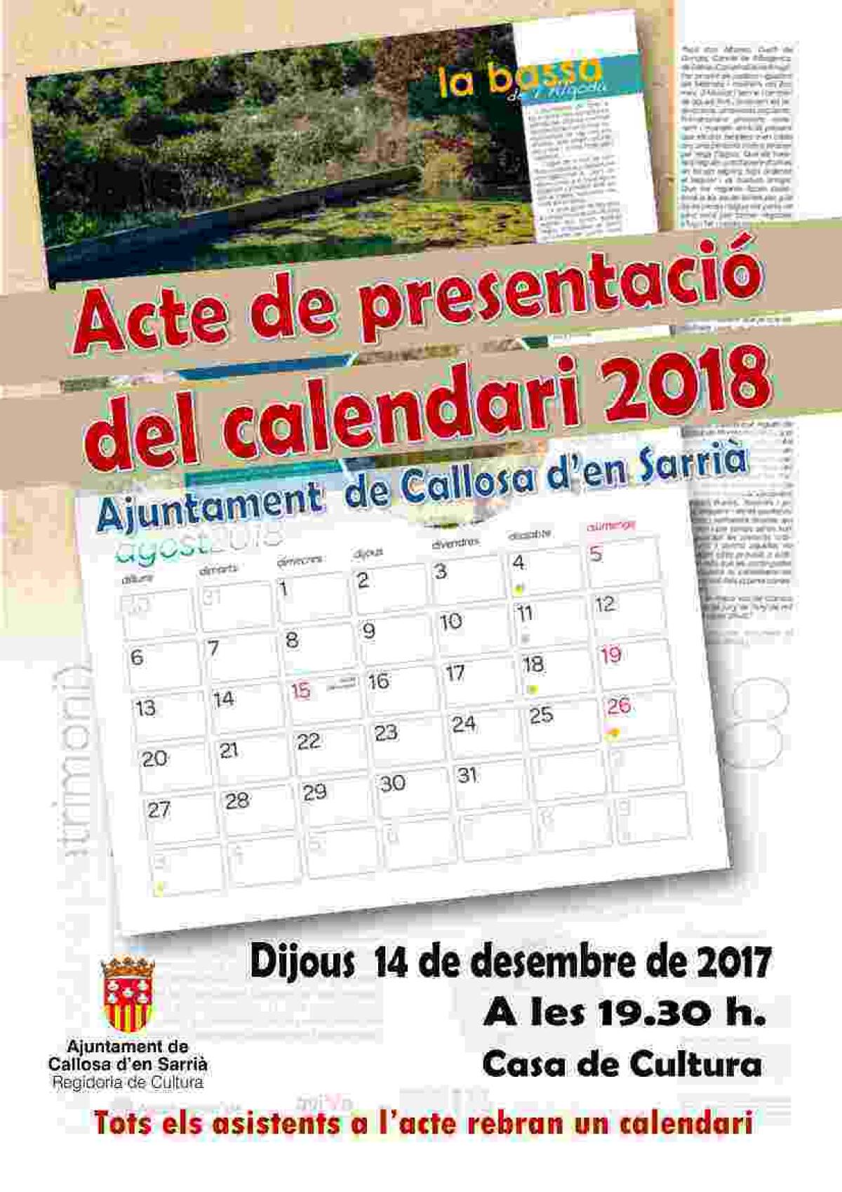 El ciclo del agua en Callosa ser&aacute; el protagonista de las im&aacute;genes del nuevo calendario 2018