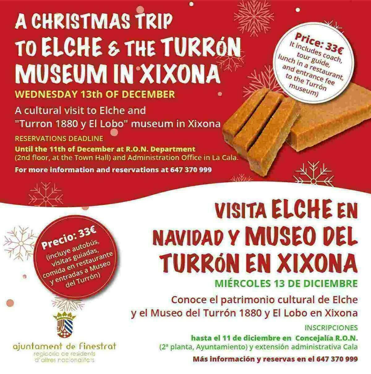 Finestrat &middot; La concejal&iacute;a de residentes de otras nacionalidades organiza una visita a elche en navidad y a los museos del turr&oacute;n en Xixona