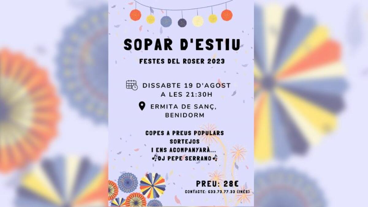 Les Festes del Roser celebran este sábado el tradicional ‘Sopar d’Estiu’ en la Ermita de Sanz 