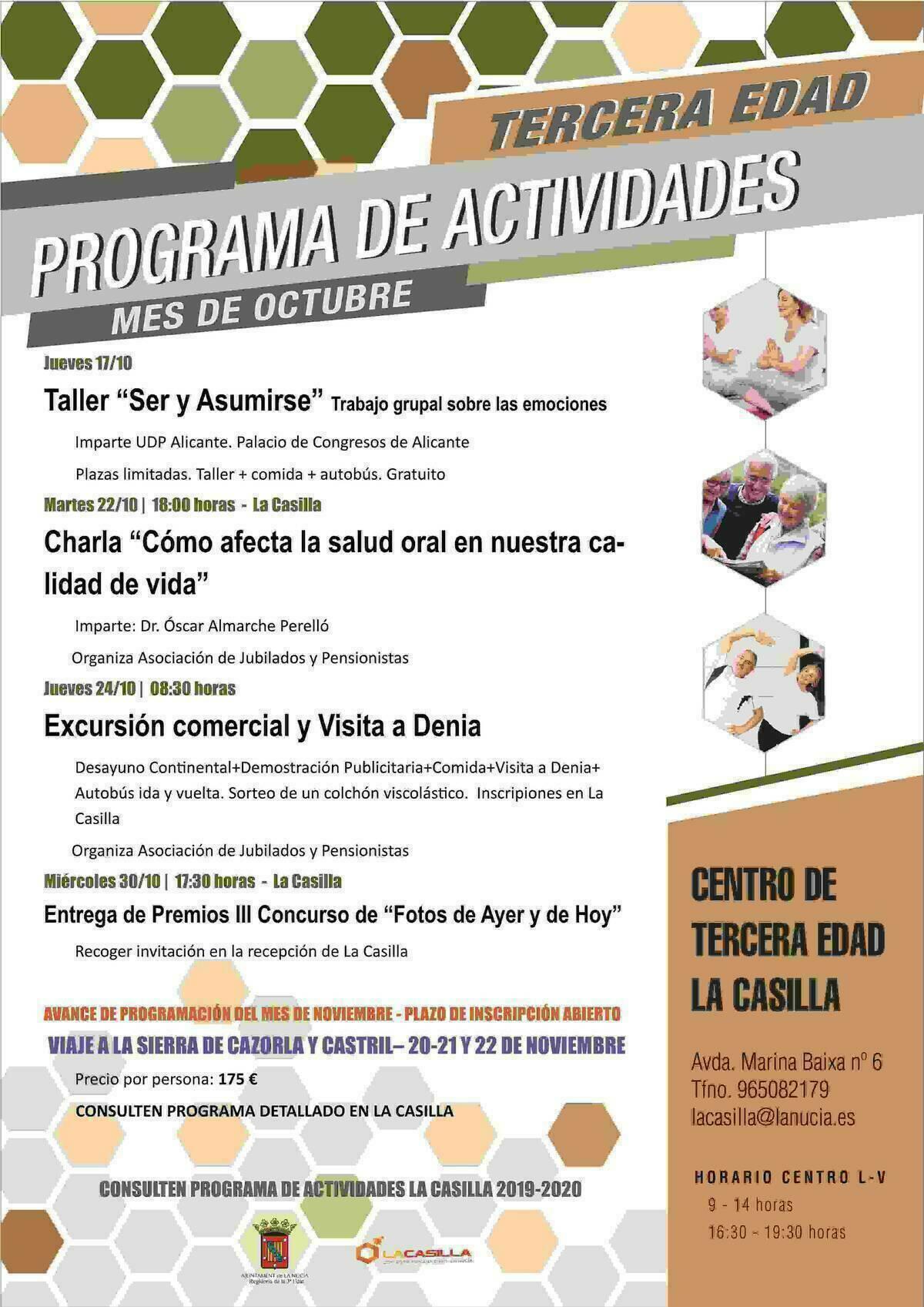 La Nucía · Este octubre en la programación de la 3ª Edad: Fotografía, Talleres y Viaje a Cazorla