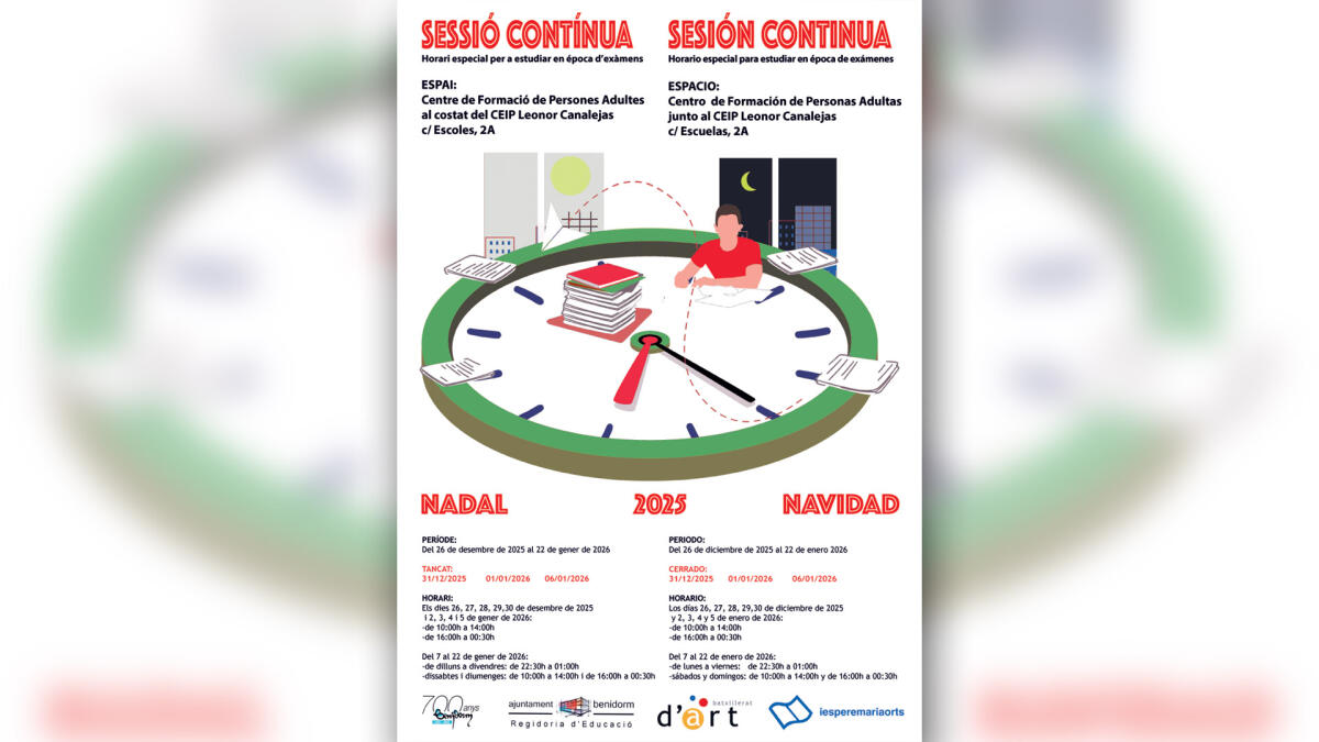 Educaci&oacute;n programa un nuevo &lsquo;Sessi&oacute; Cont&iacute;nua&rsquo; para que los universitarios puedan preparar sus ex&aacute;menes en Navidades
