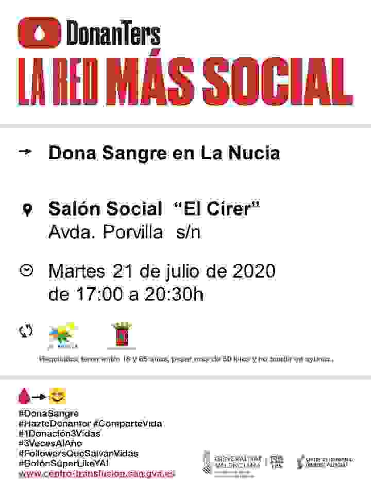 Donaci&oacute;n de Sangre en el &ldquo;Cirer&rdquo; el pr&oacute;ximo martes 21 de julio.