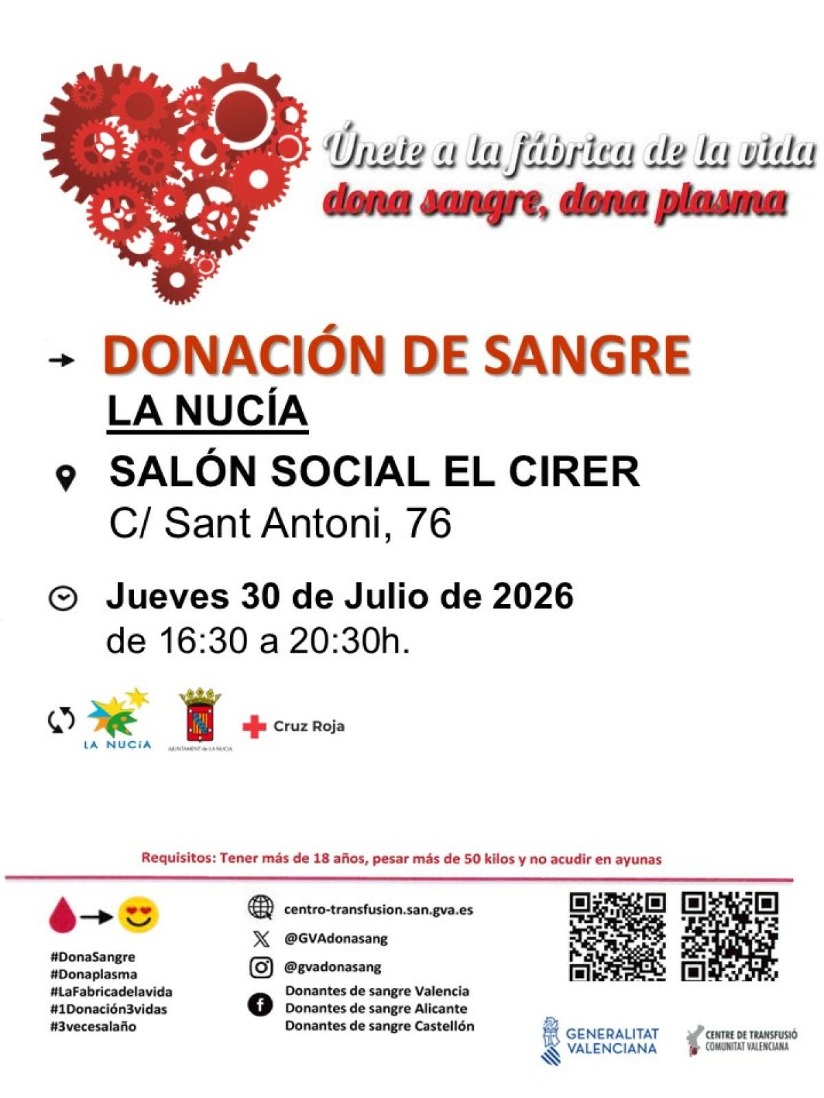 Esta tarde 8&ordf; donaci&oacute;n de Sangre 2026 en el Cirer