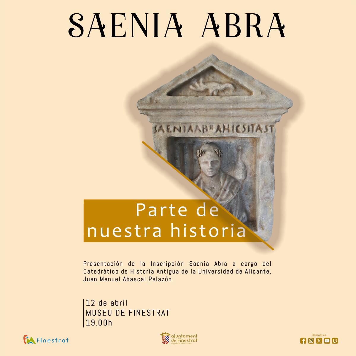 PRESENTACIÓN DE LA COPIA DE UNA INSCRIPCIÓN FUNERARIA ROMANA ENCONTRADA EN FINESTRAT