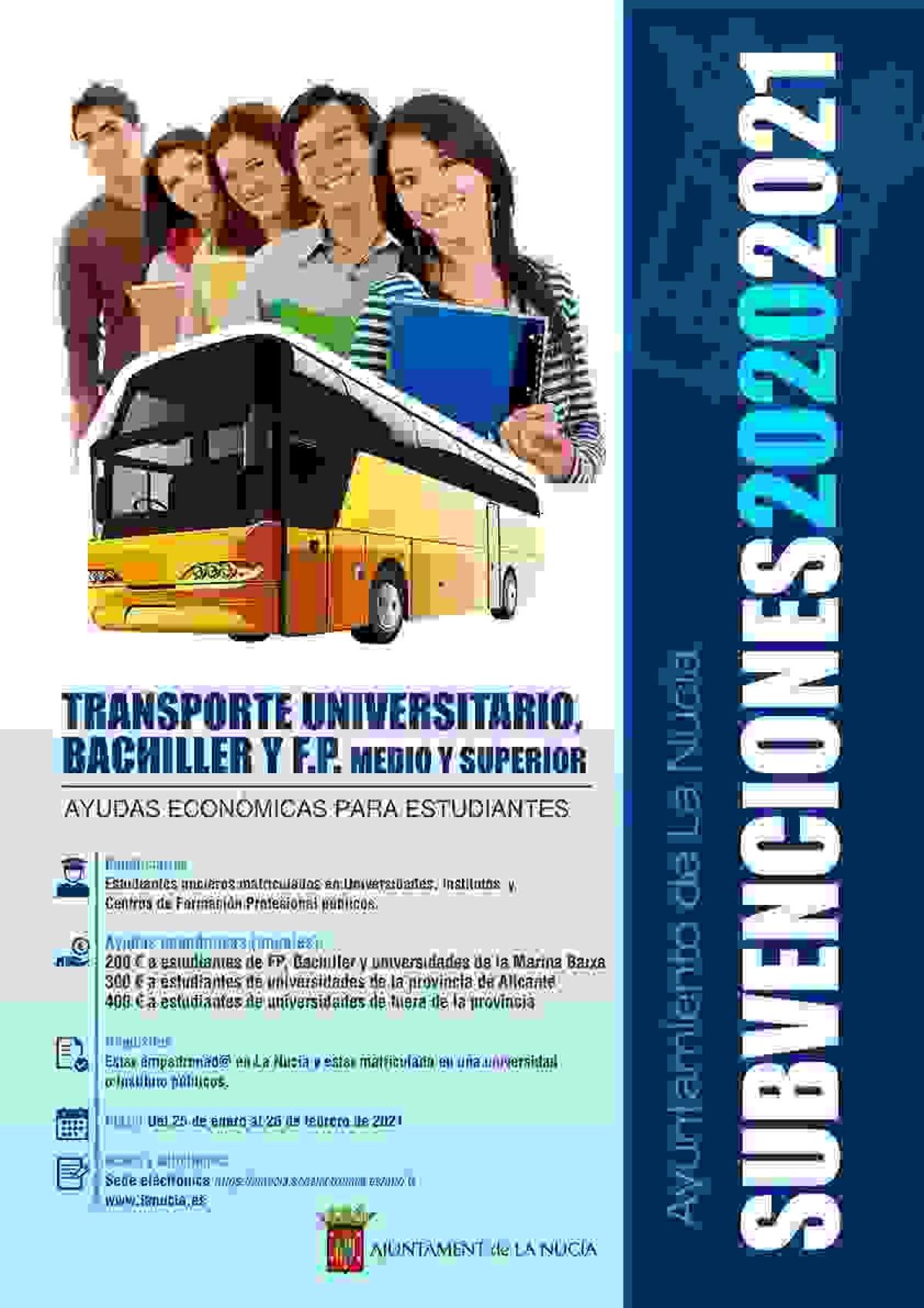 Hoy comienza el plazo de la Subvención de Transporte  Universitario, Bachiller y FP