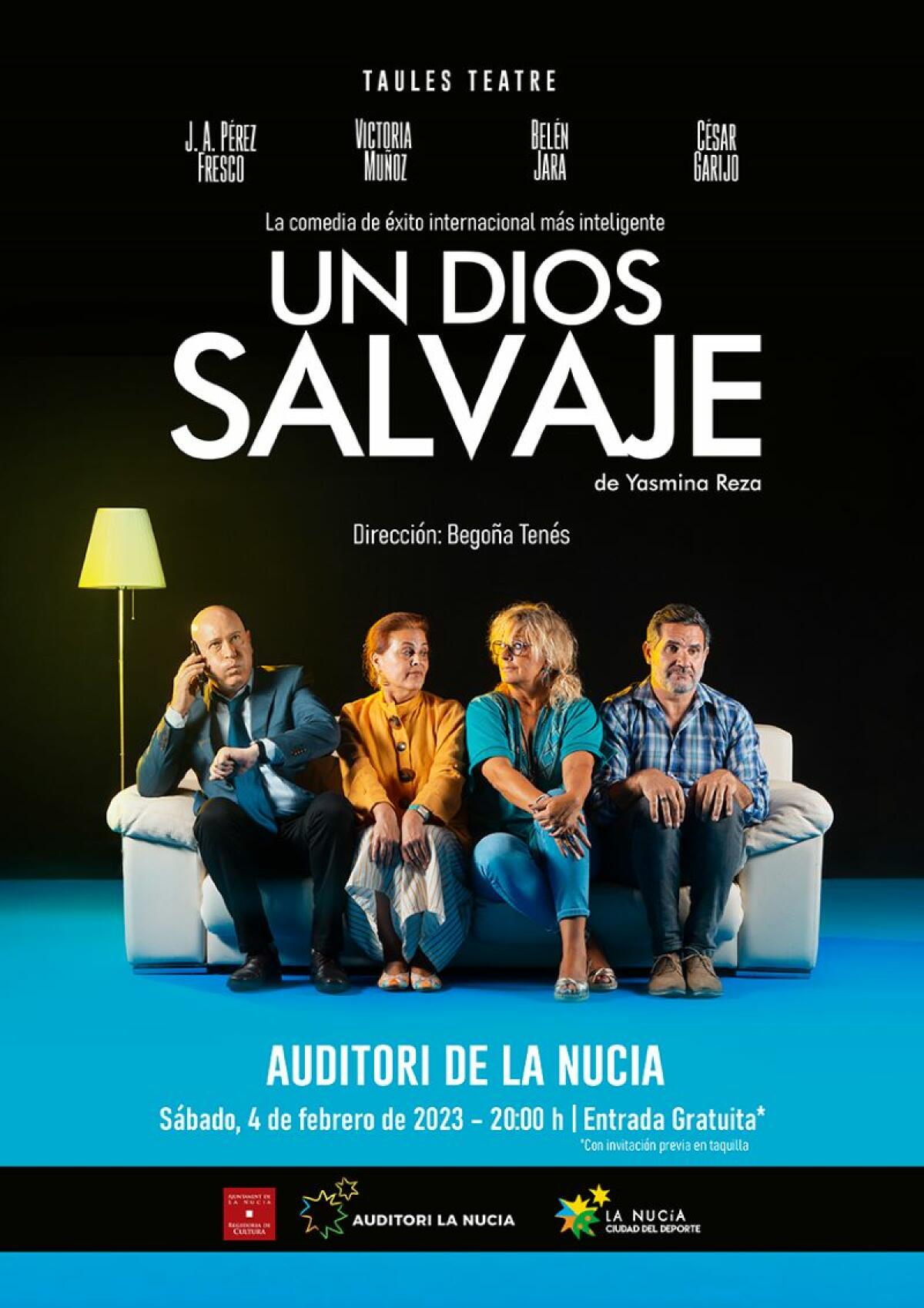 Teatro gratuito con la comedia “Un Dios Salvaje” este sábado en l’Auditori