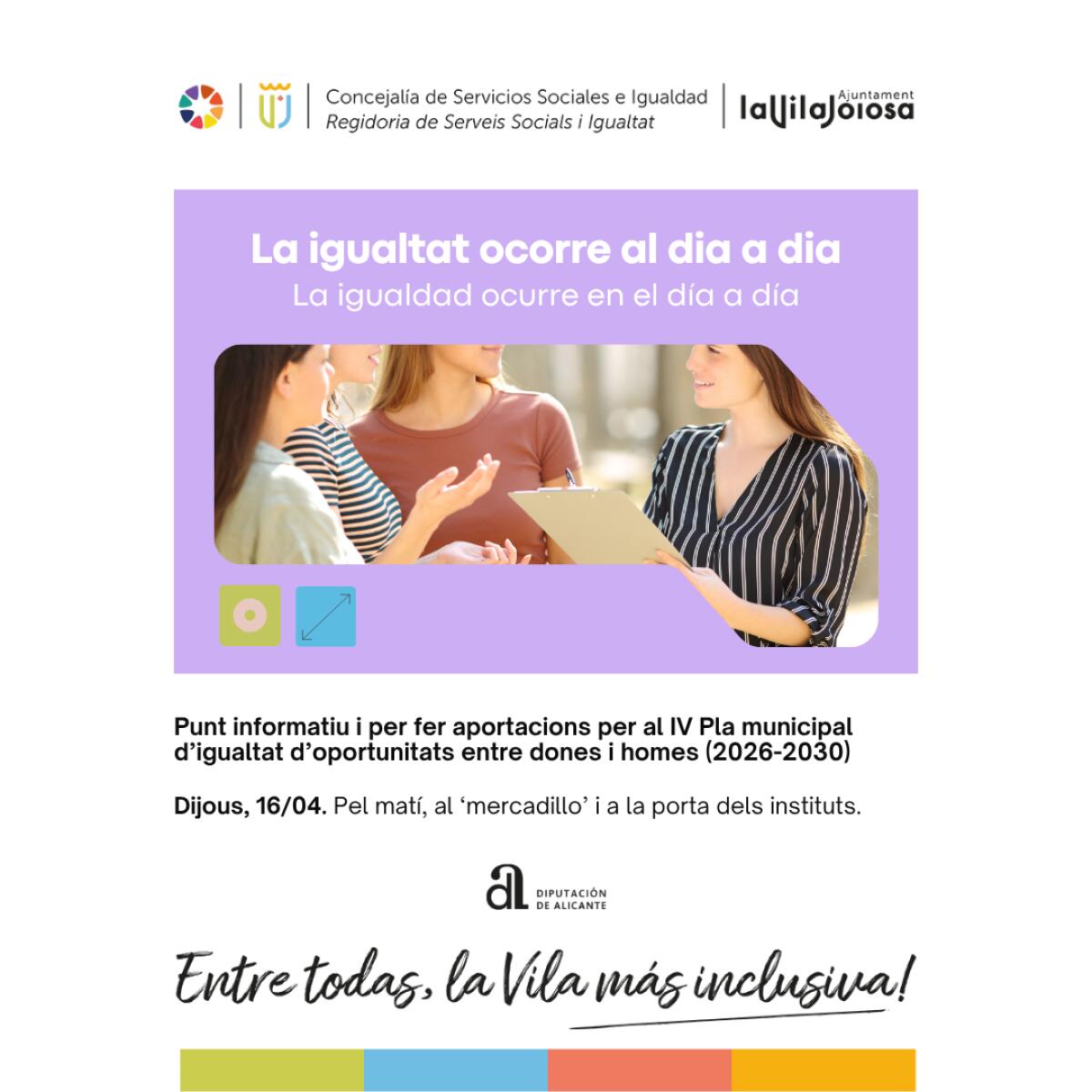 Villajoyosa recabar&aacute; la opini&oacute;n de la ciudadana para la redacci&oacute;n del IV Plan Municipal de Igualdad de Oportunidades entre Mujeres y Hombres