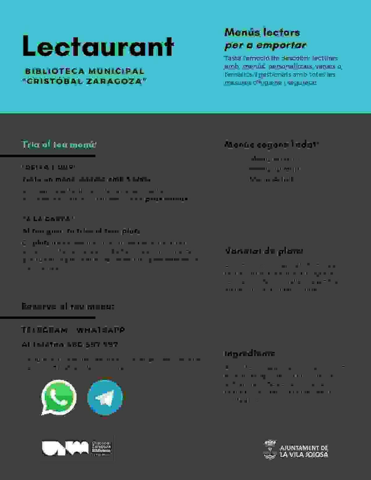 La Biblioteca &ldquo;Crist&oacute;bal Zaragoza&rdquo; presenta &ldquo;Lectaurant&rdquo;, su nueva actividad de fomento a la  lectura