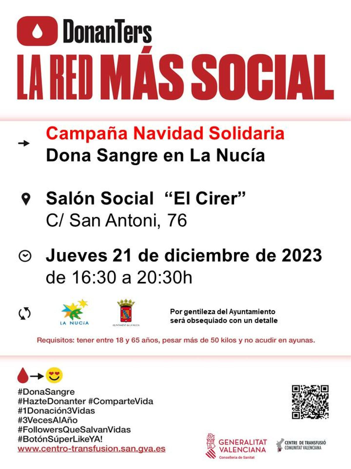 El próximo jueves última donación de sangre del año en “El Cirer”  