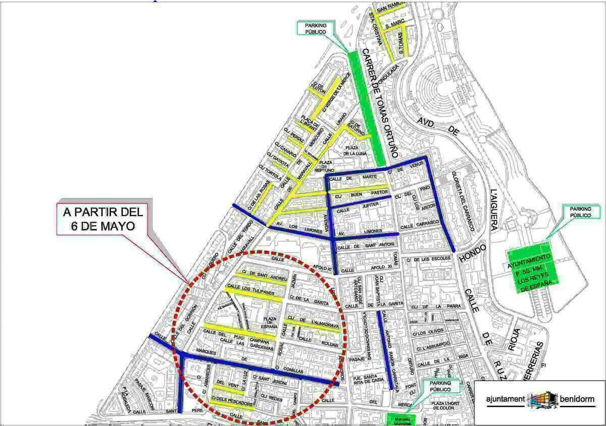 Benidorm // La ‘Zona de Residentes’ suma a partir del 6 de mayo cerca un centenar de nuevas plazas en la zona Centro