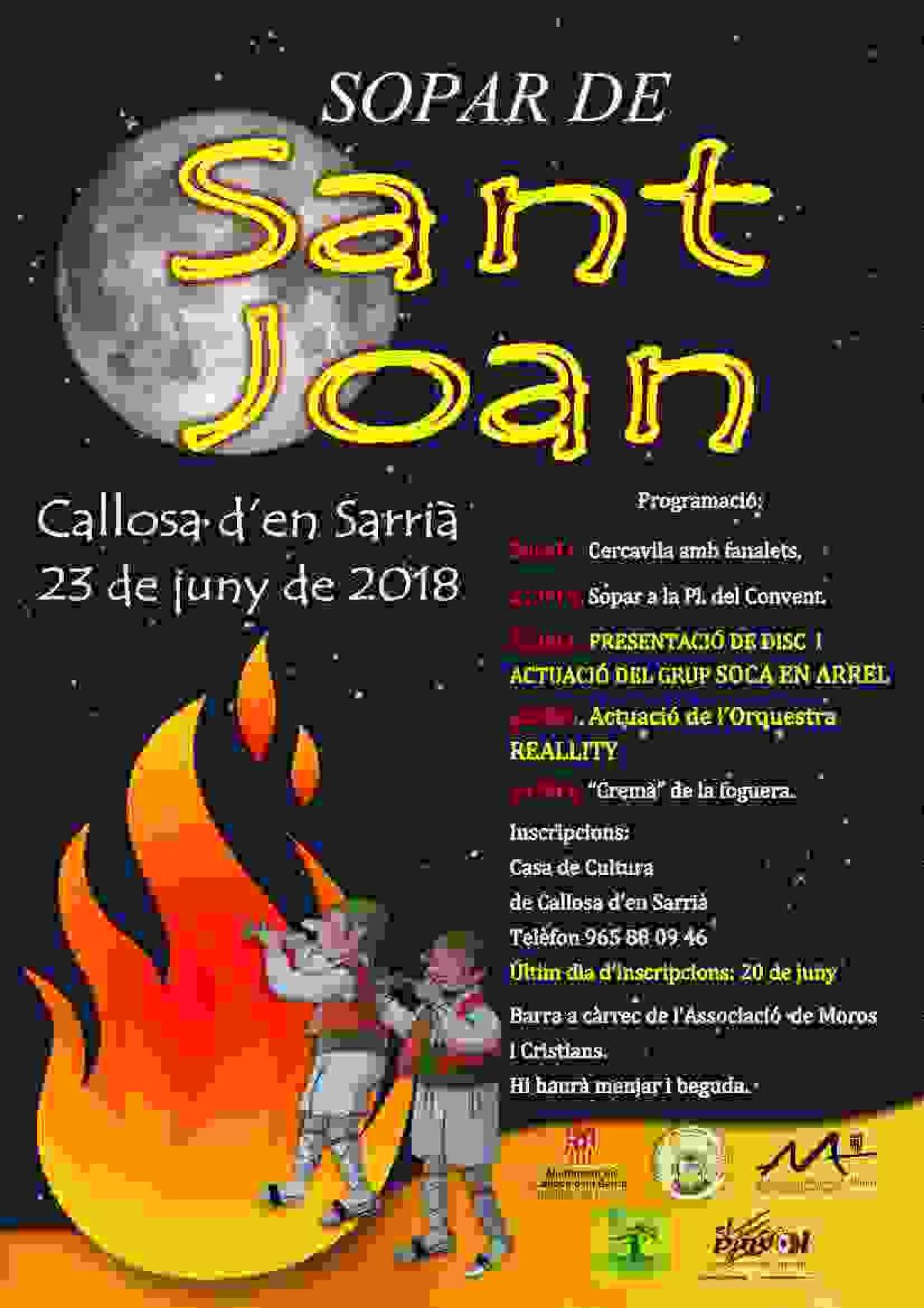  Callosa d&rsquo;en Sarri&agrave; celebra ma&ntilde;ana la noche de San Juan con una cena popular y la actuaci&oacute;n del grupo Soca en Arrel