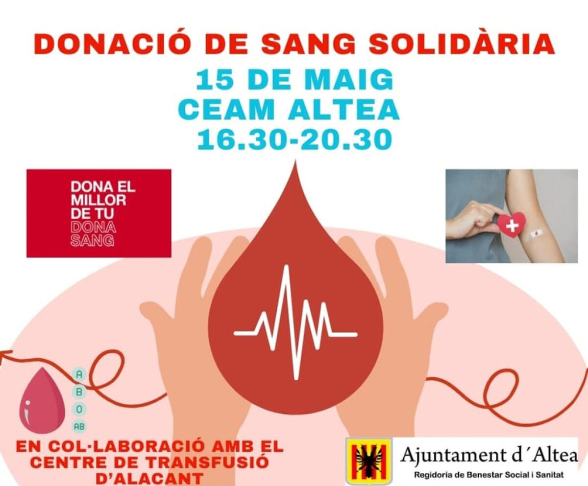 La regidoria de Sanitat fa una crida a participar a la Jornada Solidària de la Donació de Sang del proper 15 de maig