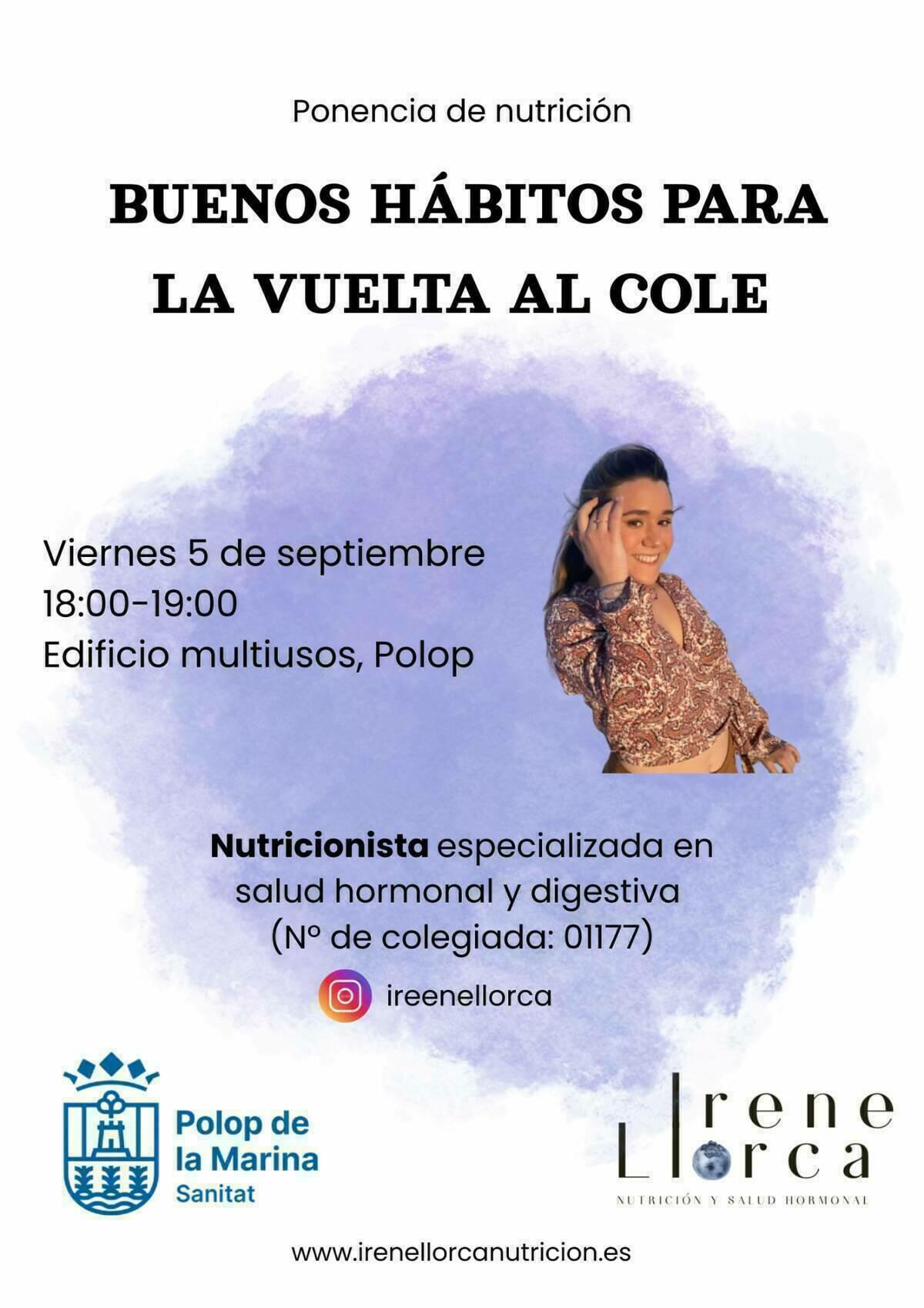 Polop organiza una ponencia de nutrici&oacute;n bajo el t&iacute;tulo &lsquo;Buenos h&aacute;bitos para la Vuelta al Cole&rsquo;