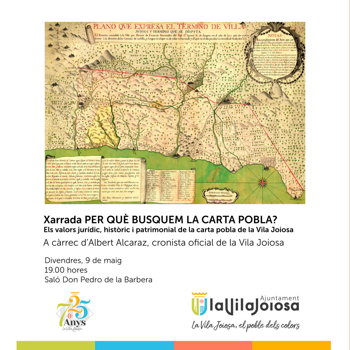 El cronista oficial impartirá una charla sobre la importancia del contenido y la localización del documento original de la Carta Pobla de Villajoyosa