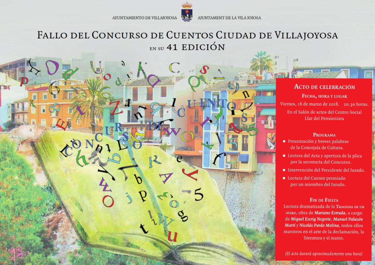 La XLI edici&oacute;n del Concurso de Cuentos &lsquo;Ciudad de Villajoyosa&rsquo; se fallar&aacute; el pr&oacute;ximo viernes