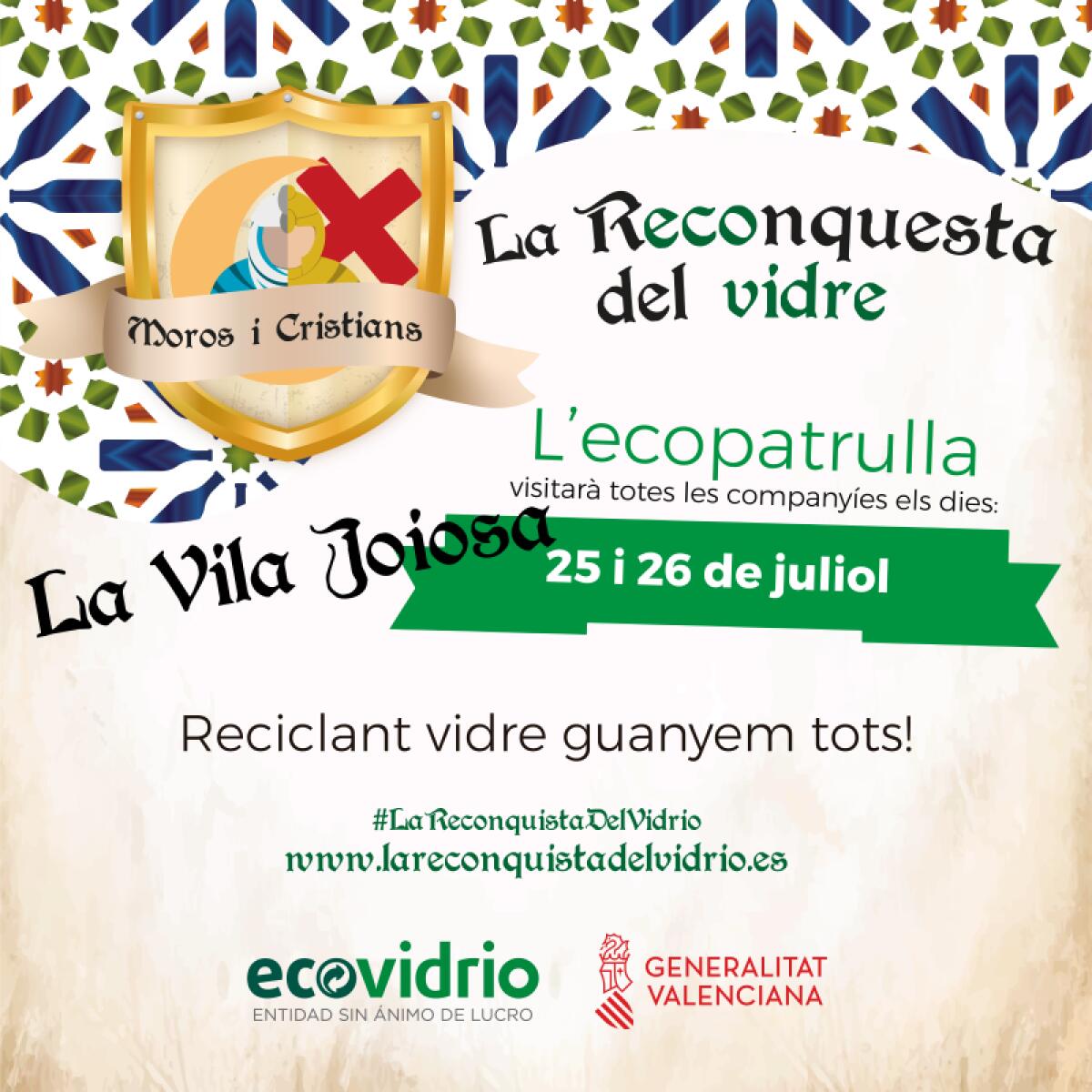 El Ayuntamiento de Villajoyosa y Ecovidrio fomentan el reciclado de envases de vidrio durante las fiestas de Moros y Cristianos con la campaña ‘La Reconquista del Vidrio’